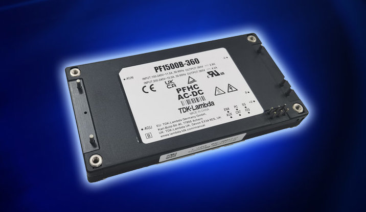 AC-DC power factor correction module offers up to 1512W in a full brick package for high voltage distributed power architectures